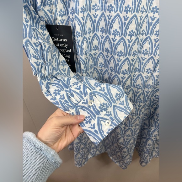 Ro's Garden tuckernuck blue white printed chlose short mini dress taormina L new - Picture 9 of 10